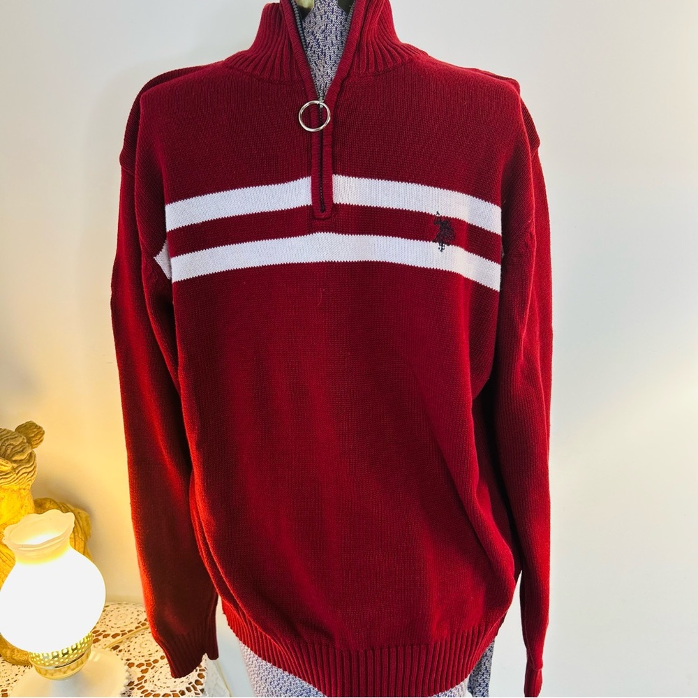U.S. Polo Assn. Red and White Zip-Up Sweater